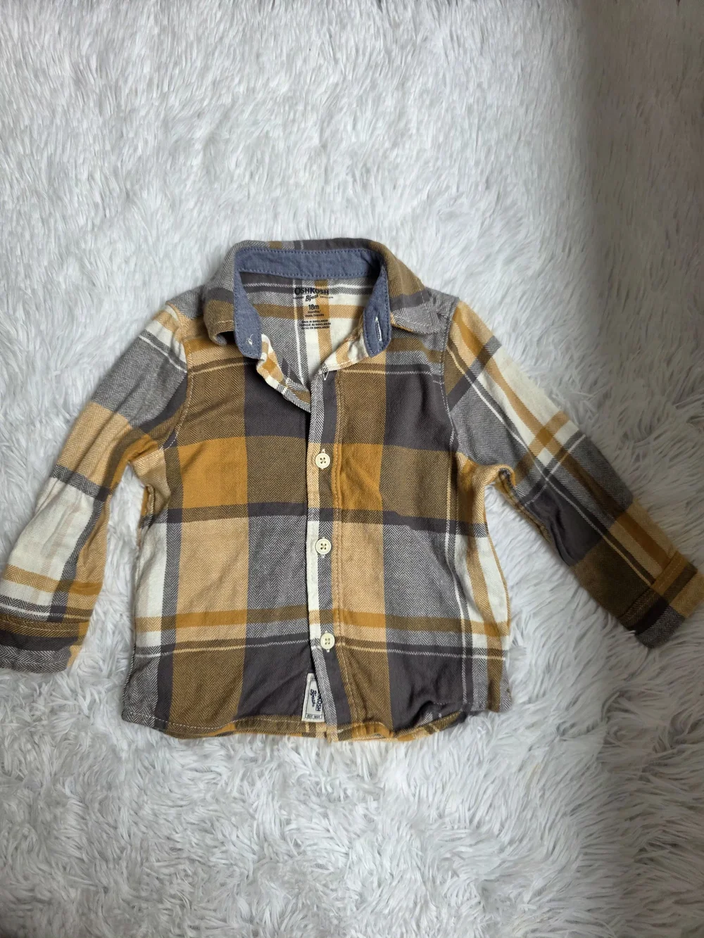 Kids Plaid Button-Up Shirt in Mustard & Gray